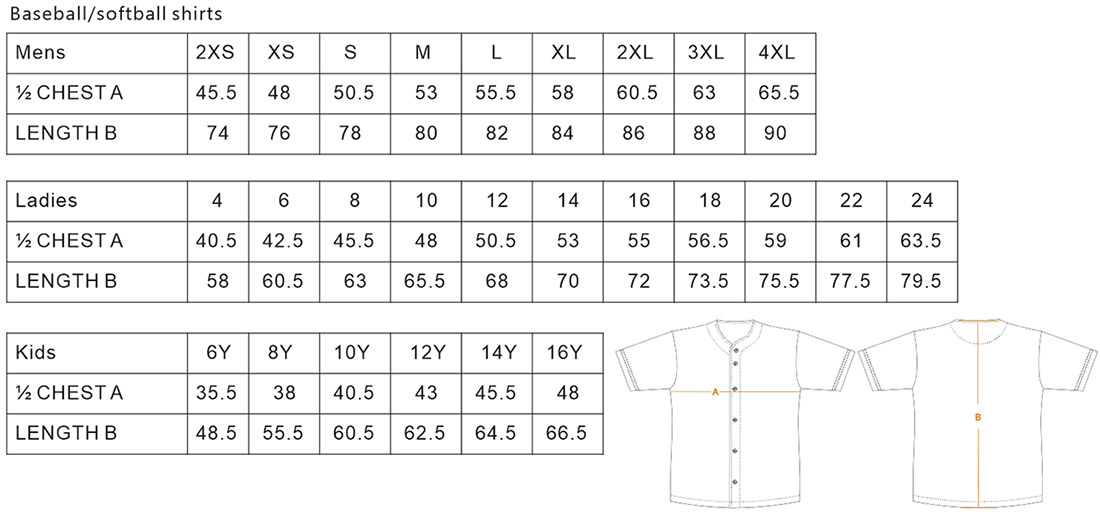 Fitted Baseball Jersey Size Chart