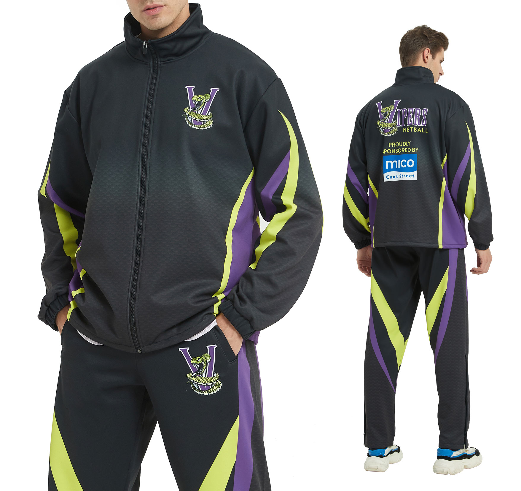 Custom sublimated team track jacket and full warm-up tracksuit AU sizing